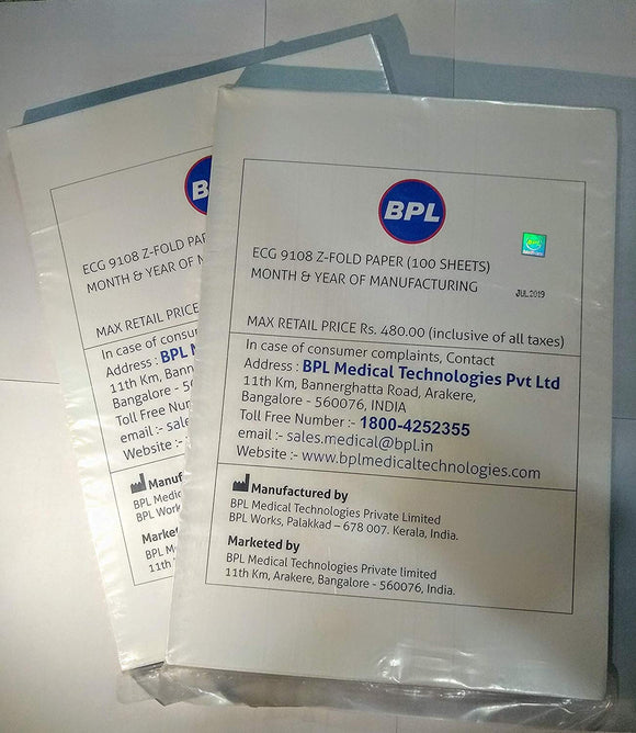 BPL ECG Paper Z fold Cardiart 9108 (Pack of 5) (5*100)