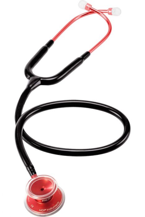 MDF Acoustica Lightweight Dual Head Stethoscope- Black and Red (MDF747XPR11)